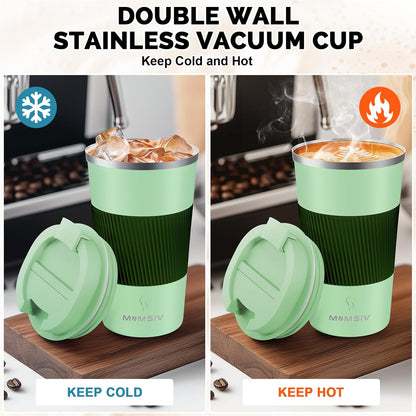 MOMSIV 12oz Travel Mug, Insulated Coffee Cup with Leakproof Lid, Travel Coffee Mug Vacuum Stainless Steel Double Walled Reusable Coffee Cup for Hot and Cold Water Coffee
