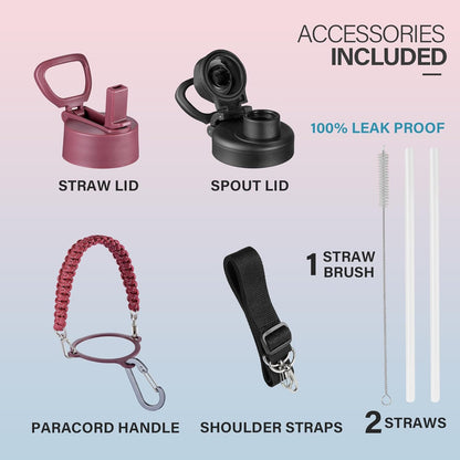 KXIAOCHEN Insulated Water Bottle With Strap, Cold For 48 Hrs Leak Proof, Triple Wall Stainless Steel Sports Water Bottle With Straw And Spout Lid For Gym Hiking Travel
