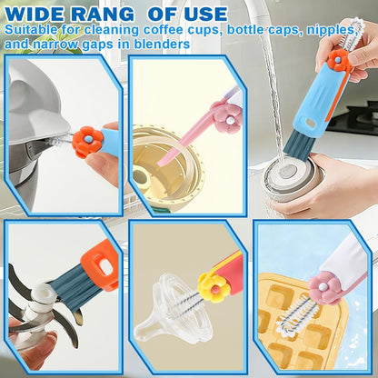 3 in 1 Cup Lid Cleaning Brush, 4PCS Multifunctional Crevice Cleaning Brush for Water Bottle Insulated Cup Tumbler Lid Groove Narrow Space Detail Cleaner Home Kitchen Gadgets