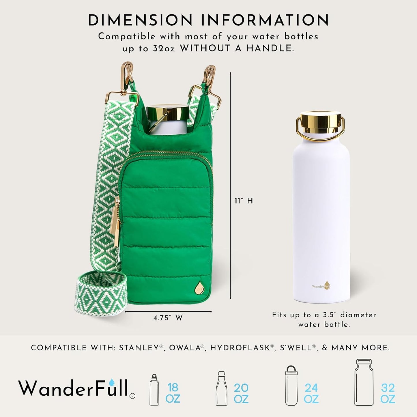 WanderFull Original HydroBag Fits Up to 32 oz Water Bottle Holder with Strap – Hands-Free Crossbody Water Bottle Carrier Bag with Phone Pocket - Colors B