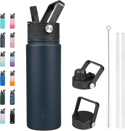 BJPKPK Insulated Water Bottles with Straw Lid, 40oz Stainless Steel Water Bottles with 3 Lids, BPA Free Leakproof Thermo, Tumblers, Cups for Sports, Gym- Midnight - Colors A