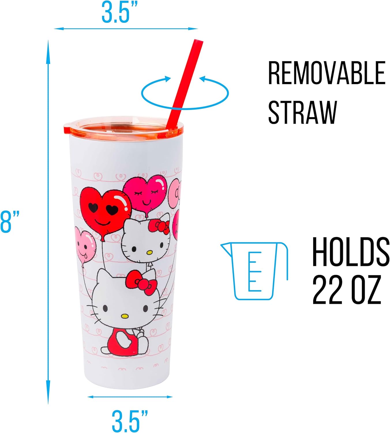 Silver Buffalo Sanrio Hello Kitty Milk Carton Pattern Plastic Boba Tumbler w Lid and Wide Straw, 24 Ounces