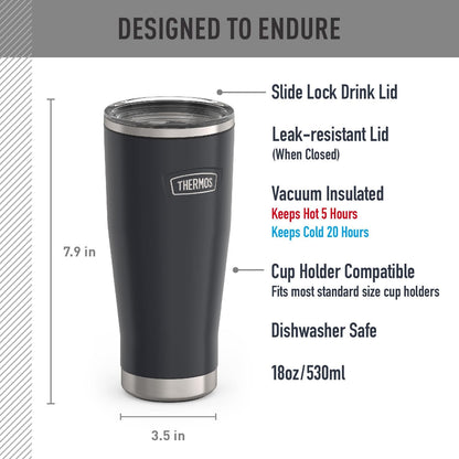 THERMOS ICON SERIES, Stainless Steel Tumbler with Slide Lock, 18 Ounce, Mystic Navy