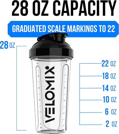 VELOMIX -4 Pack- 28 oz Protein Shaker Bottles for Protein Mixes - 4x Wire Whisk | Leak Proof Shaker Cups for Protein Shakes | Stackable Protein Shaker Bottle Pack (A1) Silver Aurora