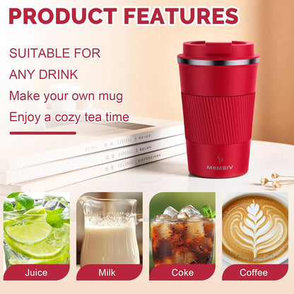 MOMSIV 12oz Travel Mug, Insulated Coffee Cup with Leakproof Lid, Travel Coffee Mug Vacuum Stainless Steel Double Walled Reusable Coffee Cup for Hot and Cold Water Coffee