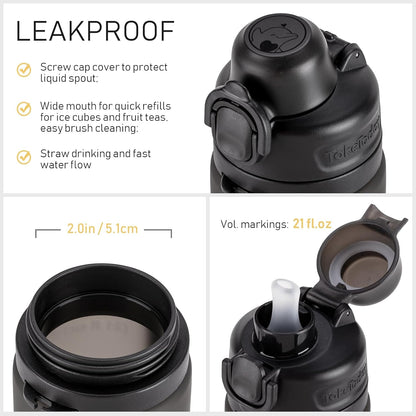 TakeToday Collapsible Water Bottles 21oz (600mL), Foldable Platinum Silicone Travel Water Bottle with Straw & Carry Strap, Leak-Resistant Screw Lid, Wide Mouth, BPA-Free for Hiking, Camping, Travel