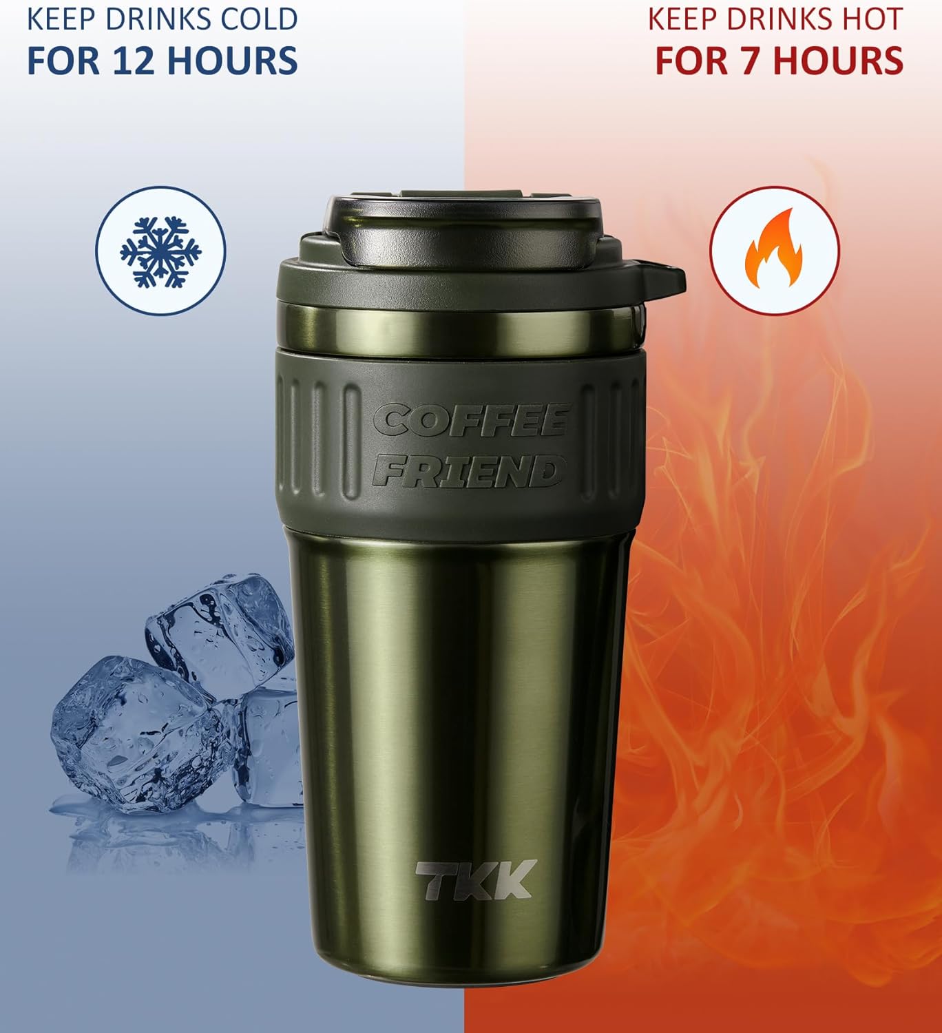 TKK Insulated Coffee Mug with Ceramic Coating, 21oz Iced Coffee Tumbler Cup with Straw Lid Double Wall Vacuum Leak Proof Travel Mug with Strap for Hot and Iced Beverage, Tungsten Steel