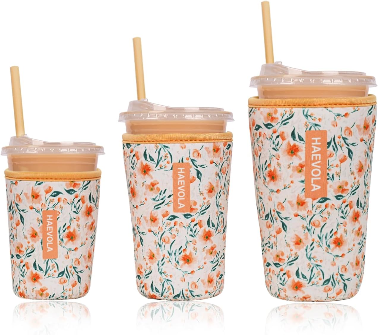 Reusable Insulated Neoprene Iced Coffee Cup Sleeve, Durable Drink Sleeve for Cold Beverages, Beverage Holder for Iced Coffee, Floral Checkers