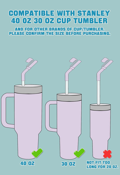Doboli 6 Pack Reusable Drinking Long Straws with Silicone Tips,Compatible with Stanley 40 oz 30 oz Cup Tumbler,6 Clear Plastic Straws, 6 Silicone Tips, 2 Straw Cleaning Brush