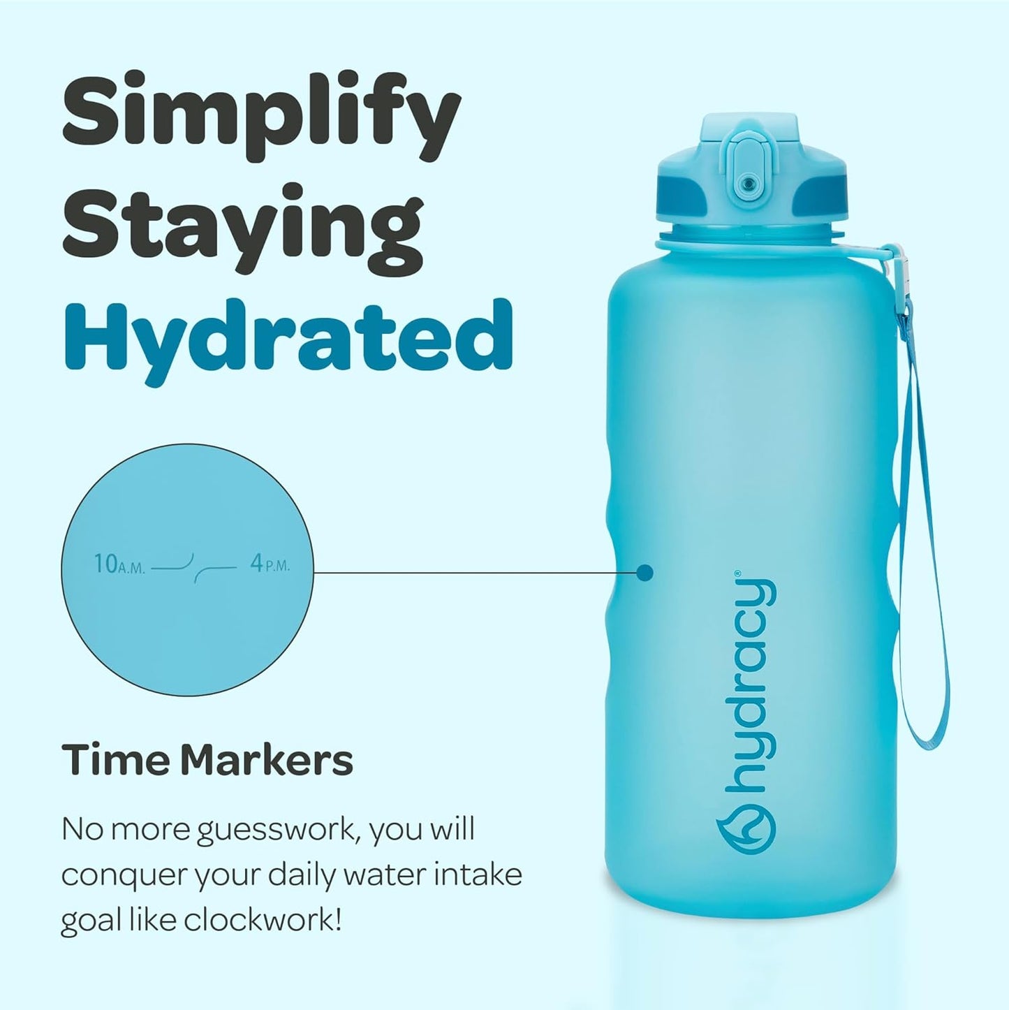 Hydracy Water Bottle with Time Marker -Large BPA Free Water Bottle & No Sweat Sleeve -Leak Proof Gym Bottle with Times to Drink - Ideal for Fitness Sports & Outdoors