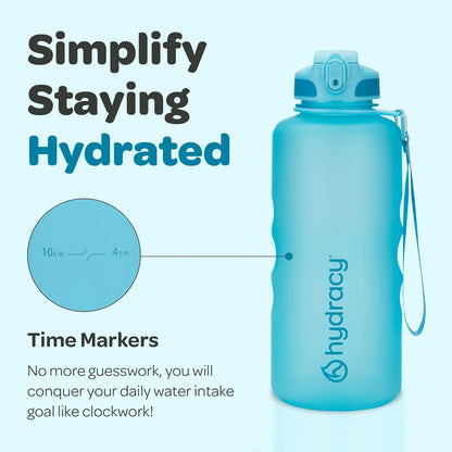Hydracy Water Bottle with Time Marker -Large BPA Free Water Bottle & No Sweat Sleeve -Leak Proof Gym Bottle with Times to Drink - Ideal for Fitness Sports & Outdoors