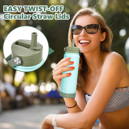 Insulated Water Bottle with Lid & Boot & Stickers, 24 oz Stainless Steel Sweat Free Bottle Keep Cold 24H, BPA-Free Sports Wide Mouth Water Bottle, BlueBlack
