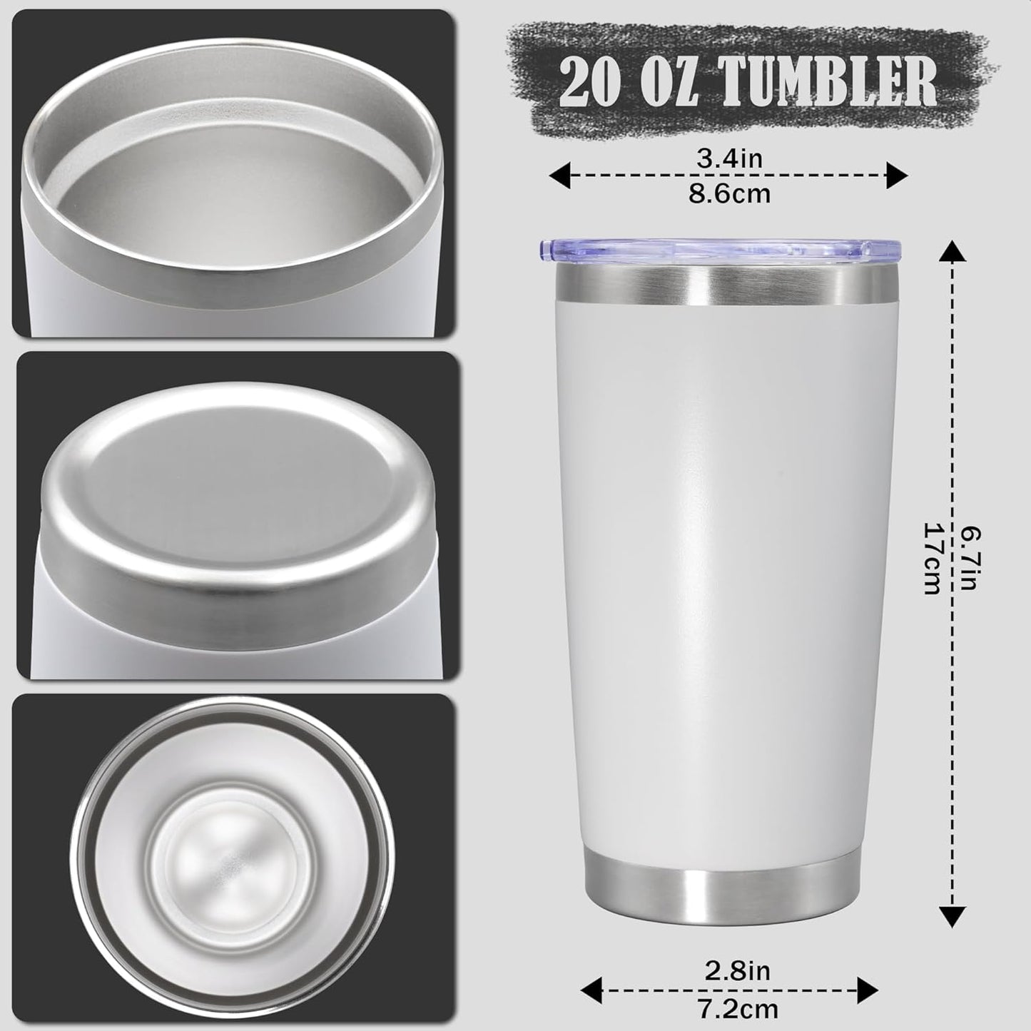 20 oz Tumbler Coffee Travel Tumblers Bulk with Lid Stainless Steel Double Wall Vacuum Insulated Mug Powder Coated Cups fit Car Cupholder for Hot and Cold - Stainless Steel, 4Pack