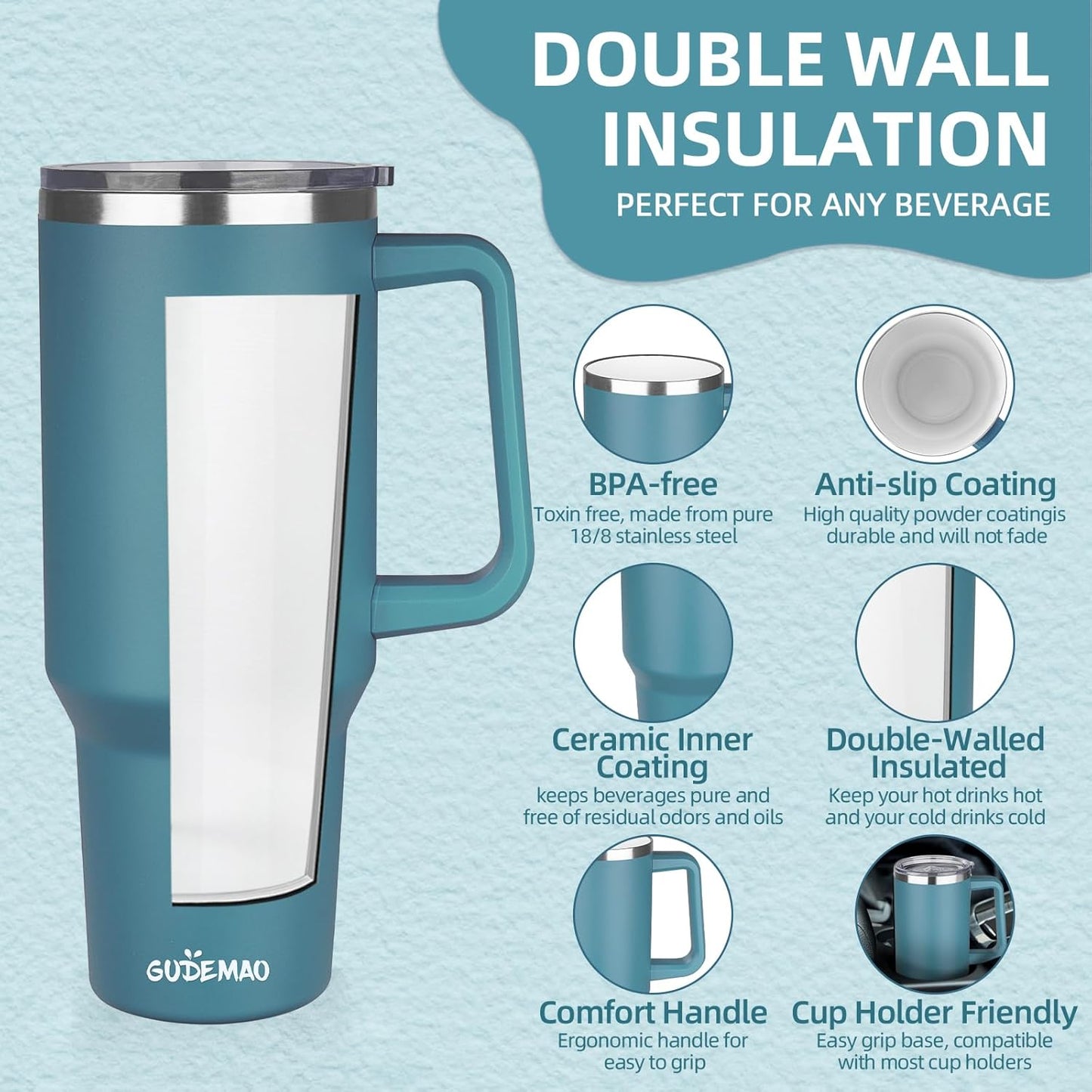 20 oz Insulated Coffee Mug with Ceramic Coating, Stainless Steel Travel Mug Tumbler with Handle Lid and Straw, Double Wall Leak-Proof Coffee Travel Mug Keeps Drink Hot and Cold (Black)