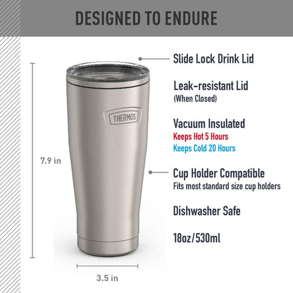 THERMOS ICON SERIES, Stainless Steel Tumbler with Slide Lock, 18 Ounce, Mystic Navy