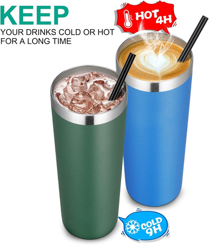 VEGOND Stainless Steel Skinny Tumbler, 20 oz Vacuum Insulated Tumbler with Lid and Straw, Double Wall Coffee Cup, Travel Mug for Cold Hot Drinks, Light Pink 1 Pack