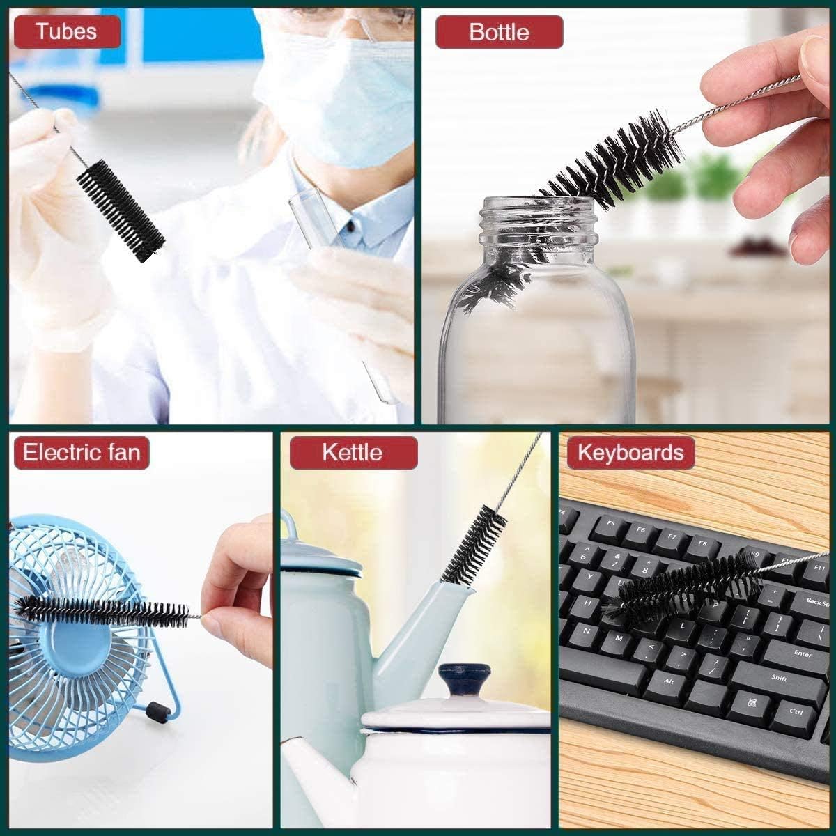Long Straw Brush Cleaner (10 Pack), Flexible Nylon Tube Cleaning Brushes with 0.4" Bristles, Rust-Proof Stainless Steel Wire Washer for Reusable Tumblers, Sports Bottles & Pipes (10 Inch)