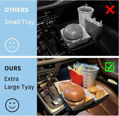 Kelofam Larger Cup Holder Tray, 10 inch Car Food Tray for Eating, Detachable 3 in 1 Car Cup Holder Expander and 360° Rotating Car Cup Holder Tray Table with Phone Holder, Road Trip Essentials
