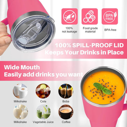 40 oz Tumbler with Handle, Insulated Tumbler with Lid and Straw, Reusable Stainless Steel Vacuum Insulated Cup, 100% Leak Proof Thermal Travel Coffee Mug Cup for Cold and Hot (Light Purple)
