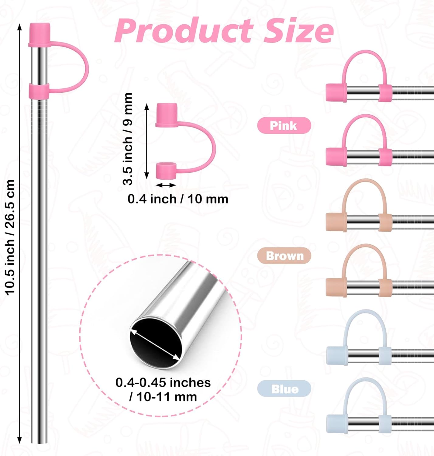 Jetstop 6 Straws with Cover for Stanley Tumbler, Reusable Stainless Steel Straws with Silicone Stoppers, Perfect for Stanley 40 oz Accessories (12 Inch 3 Straight and 3 Bent Straws Fit 40 oz)