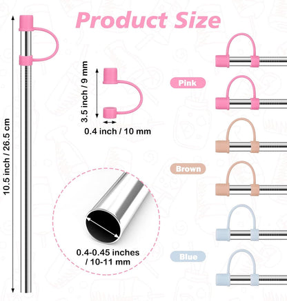 Jetstop 6 Straws with Cover for Stanley Tumbler, Reusable Stainless Steel Straws with Silicone Stoppers, Perfect for Stanley 40 oz Accessories (12 Inch 3 Straight and 3 Bent Straws Fit 40 oz)