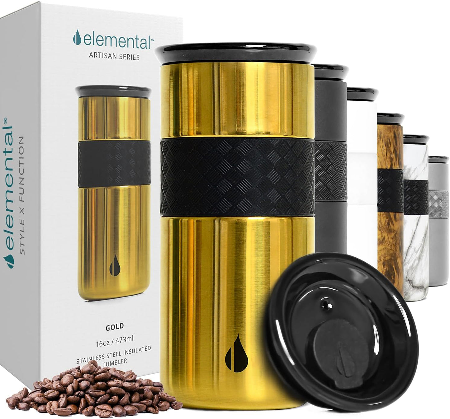Elemental Artisan Insulated Tumbler, Triple Wall Coffee Travel Mug, Reusable Stainless Steel Coffee Tumbler with Ceramic Lid, Thermal Coffee Cups for Hot (6 Hrs) & Cold (18 Hrs), 16oz - Forest Green
