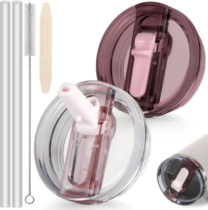 30oz Flip Straw Lid for Stanley Quencher H2.0 Tumbler, 2 Pack Leak Proof Lid Replacement No Spill Cover for Stanley Cup Accessories ProTour (Rose Quartz,Rose Quartz) - Colors A