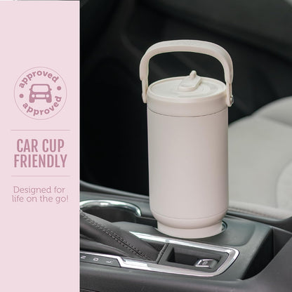Ello Oasis Go+ 26oz Tumbler with Top Handle and Retracting Straw | Reusable Insulated Stainless Steel Cup, 100% Leakproof Water Bottle, 24 Hours Cold, Cup Holder Friendly For Travel | Wild Rasberry