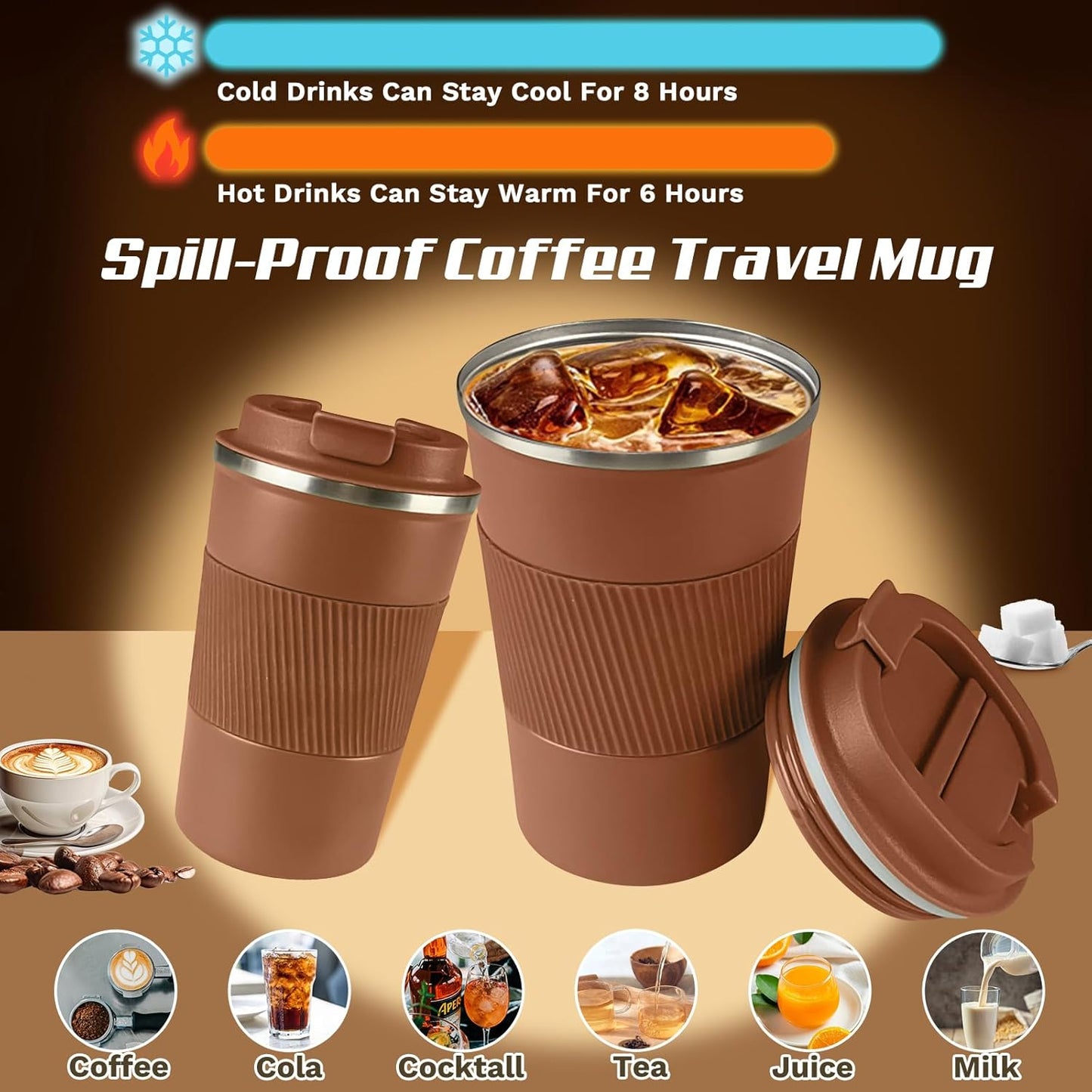 SPLMIFA Vacuum-Insulated Stainless Steel Travel Coffee Mug, Leak-Proof Reusable Coffee Cup with Lid - Keep Hot & Cold Drinks for Hours, Durable Insulated Tumbler for Men & Women(3rd-Black, 12OZ)