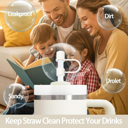 6PCS Silicone Straw Covers Cap Compatible with Stanley Cup 30&40oz Tumbler with Handle 10mm Straw Toppers，Straw Tips Lids Dust-Proof Reusable for Stanley Cup Accessories (White)