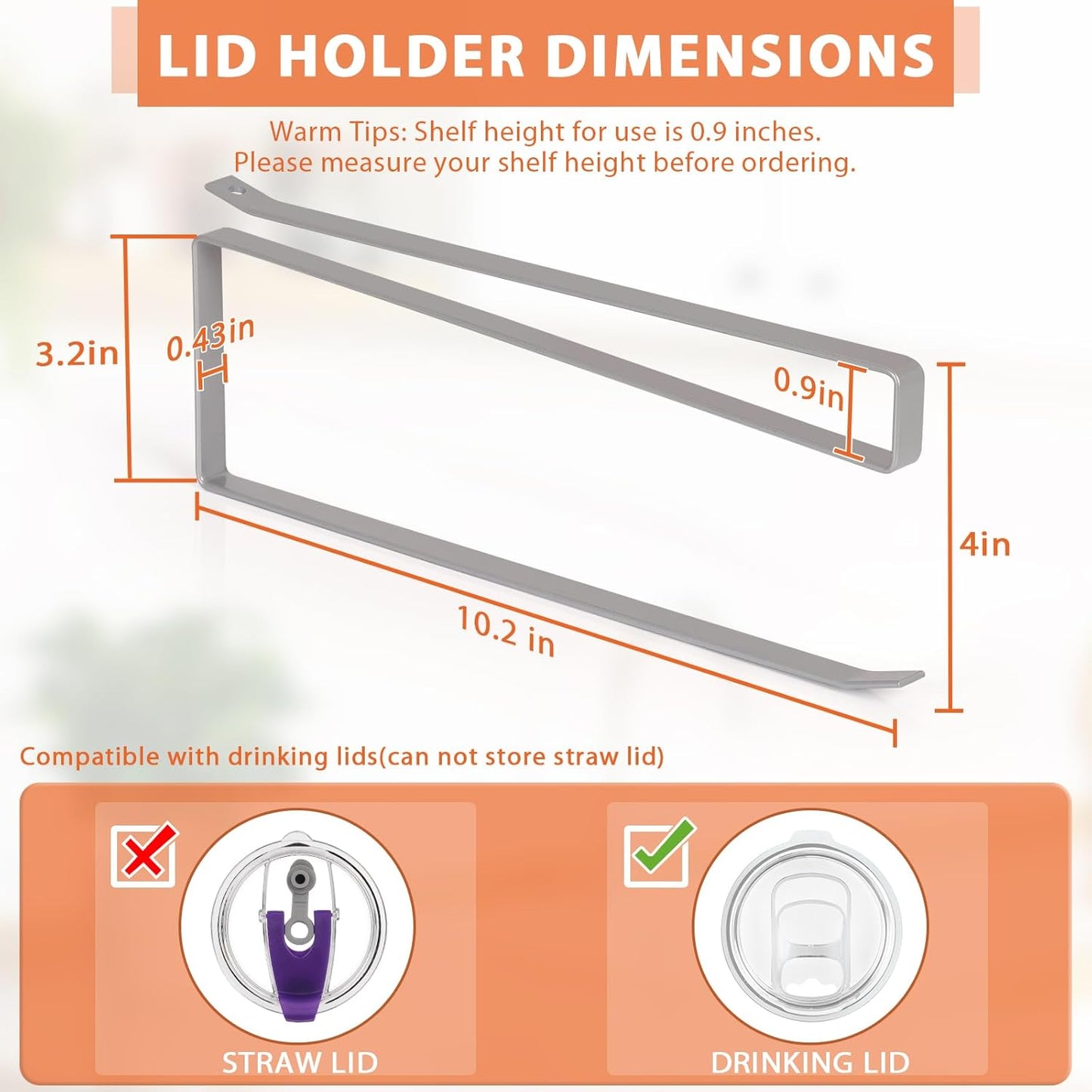 Tumbler Lid Organizer, Horizontal Tumbler Lid Storage Hook Up to 10 Lids, Space Saving Cup Lid Holders Under Cabinet Tumbler Lid Hook for Kitchen Organizer and Storage,Hanging Paper Towel Rack Hanger