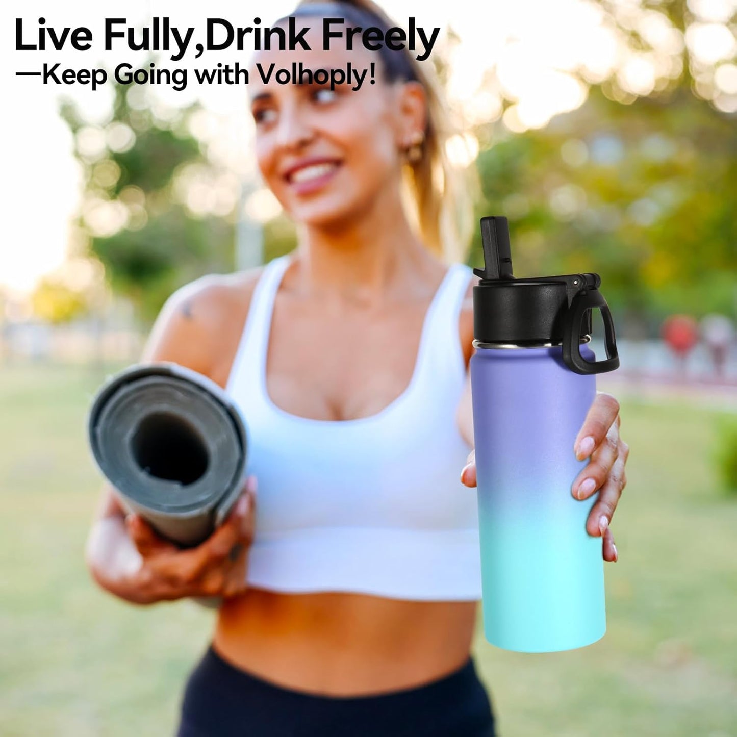 Volhoply 16 OZ Kids Water Bottle Bulk 8 Pack,Insulated Sports Bottles with Straw Lid,Stainless Steel Bottle with Handle Keep Cold & Hot,Double Wall Vacuum Tumbler Cups for School(Eight Color, 8)