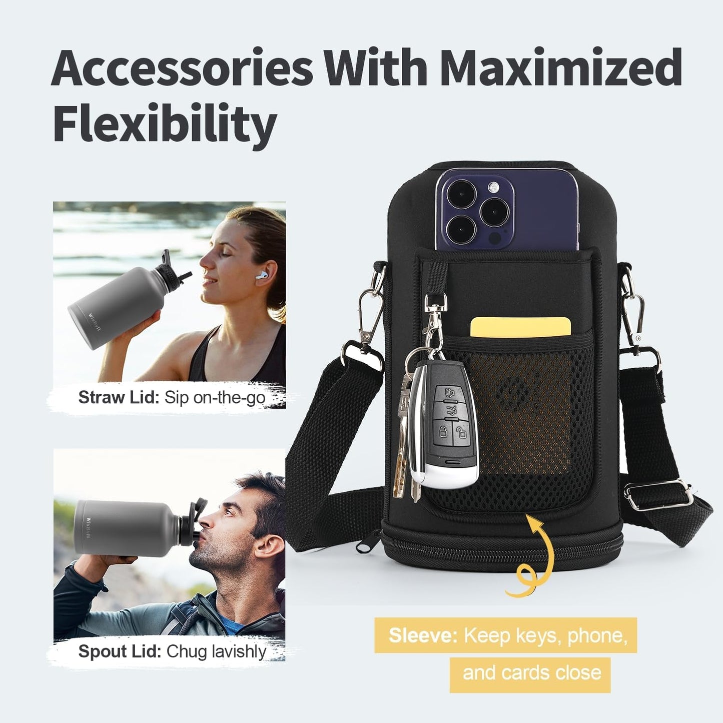 WixByti 40 oz Insulated Water Bottle with Straw (Cold for 36 Hrs), Stainless Steel Triple Wall Vacuum Sports Water Jug, Leakproof Hydro Cup Flask with Paracord Handle & Straw Spout Lids & DIY Stickers