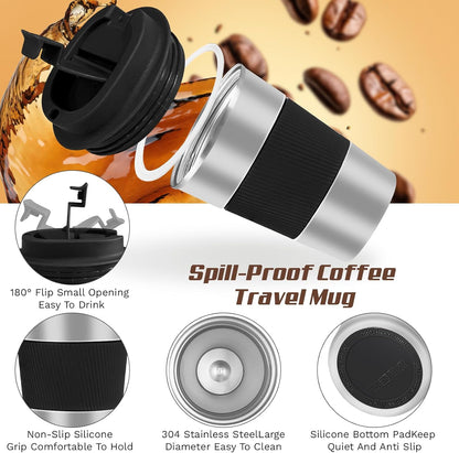 SPLMIFA Vacuum-Insulated Stainless Steel Travel Coffee Mug, Leak-Proof Reusable Coffee Cup with Lid - Keep Hot & Cold Drinks for Hours, Durable Insulated Tumbler for Men & Women(3rd-Black, 12OZ)