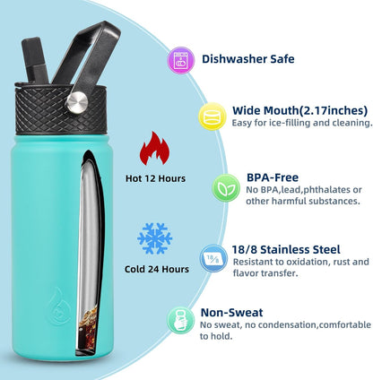 BJPKPK Insulated Water Bottles with Straw Lid, 40oz Stainless Steel Water Bottles with 3 Lids, BPA Free Leakproof Thermo, Tumblers, Cups for Sports, Gym- Midnight - Colors A
