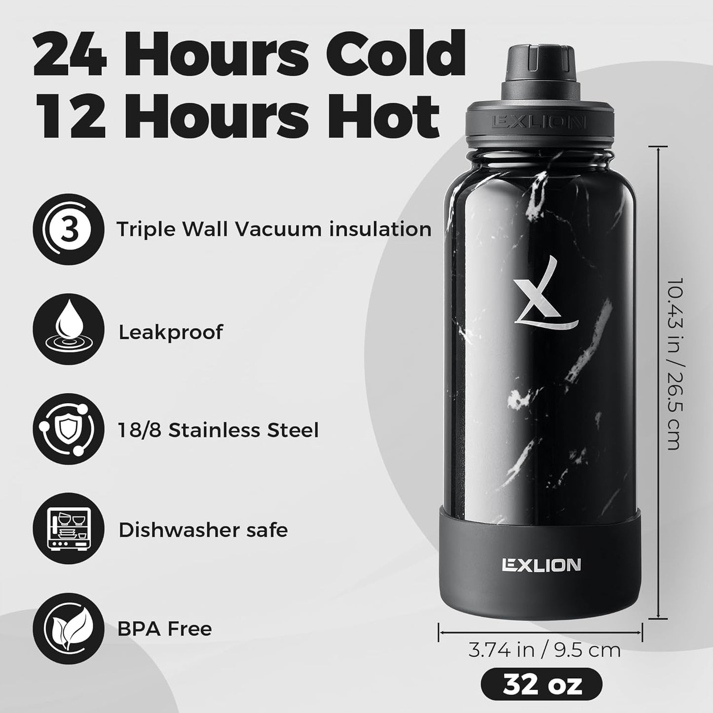 Lexlion Tea Infuser Water Bottle 32 Oz – Triple Wall Insulated Stainless Steel, Loose Leaf & Fruit Strainer, 3 Leakproof Lids, BPA-Free Silicone Sleeve, Reusable Thermal Mug