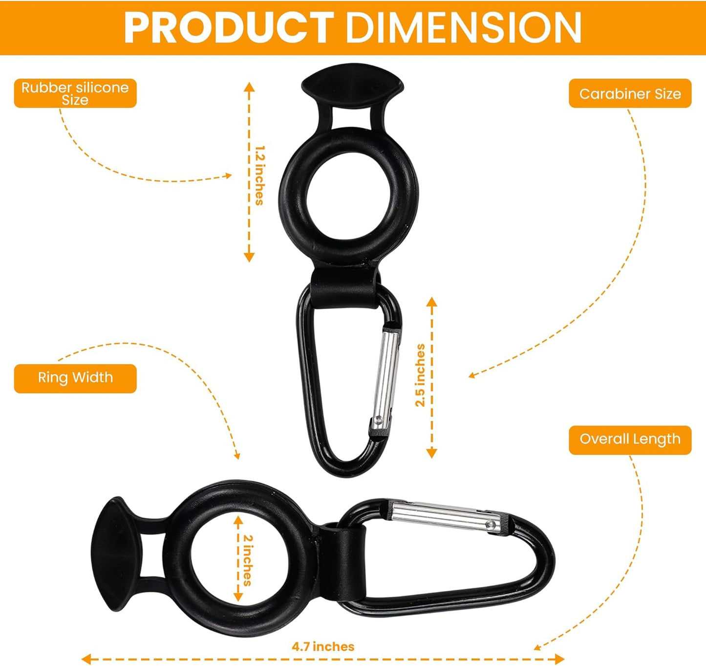 Iconikal 2-Pack Water Bottle Holder, Rubber Grip, Aluminum Carabiner, Travel Accessory