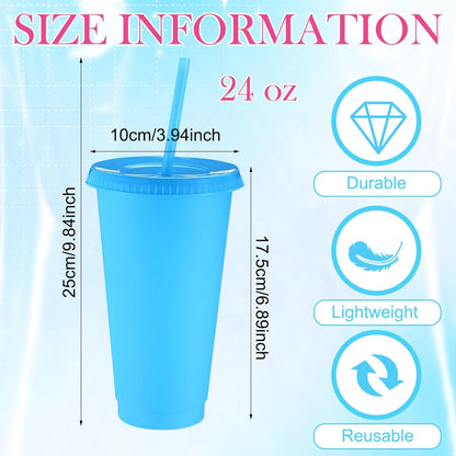 Honeydak 15 Pack Tumbler with Straw and Lid Bulk Cups for Gifts Water Bottle Iced Coffee Travel Mug Cup Reusable Plastic Tumblers for Party Birthdays 24-27 oz (Solid Color)