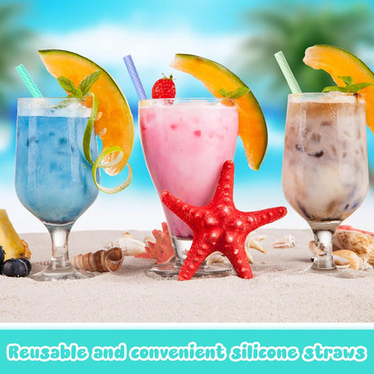 Meanplan 8 Set Cruise Ship Essentials,Silicone Straws with Case Reusable Foldable Portable Drinking Straw for Party Travel Cold or Hot with Carry Case and Cleaning Brushes (Rainbow Colors)
