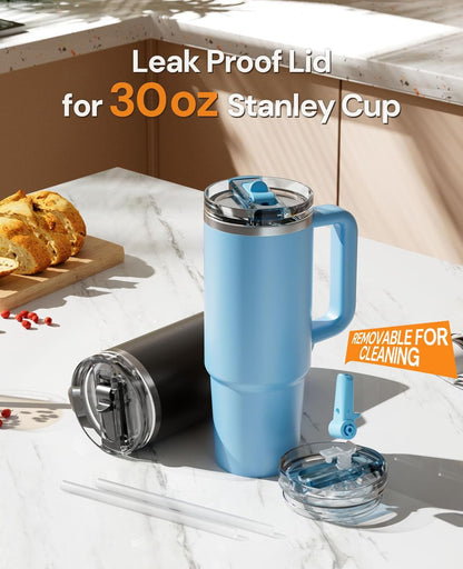 2 Pack 30 oz Tumbler Flip Straw Lid Replacement Fit for Stanley Quencher,Spill Proof Splash Resistant Tumbler Lids, Reusable Leak Proof Tumbler Cover for Stanley Cup Accessories
