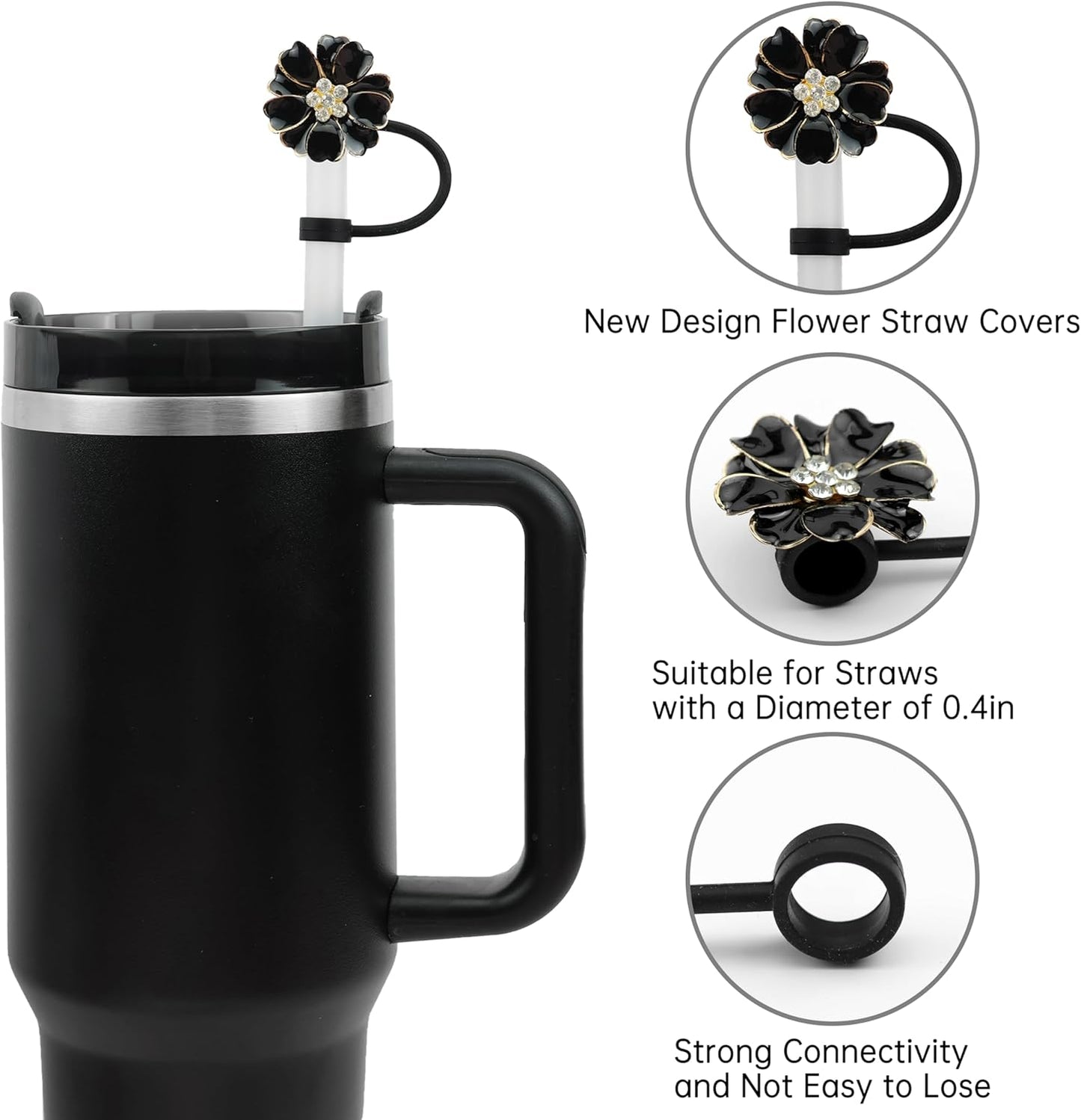 Cute Straw Cover Cap for Stanley Cup Accessories,Bling Straw Toppers for Stanley Tumbler 40&30 oz,Reusable Straws Tips Protectors Compatible with 10mm Straws