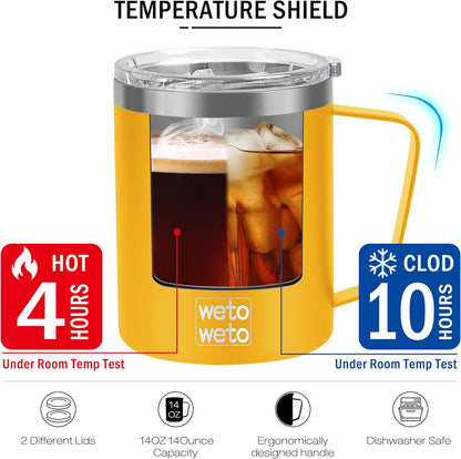 WETOWETO 14 oz Coffee Mug, Vacuum Insulated Camping Mug with Lid, Double Wall Stainless Steel Travel Tumbler Cup, Thermal Coffee Mug, Powder Coated Navy Blue