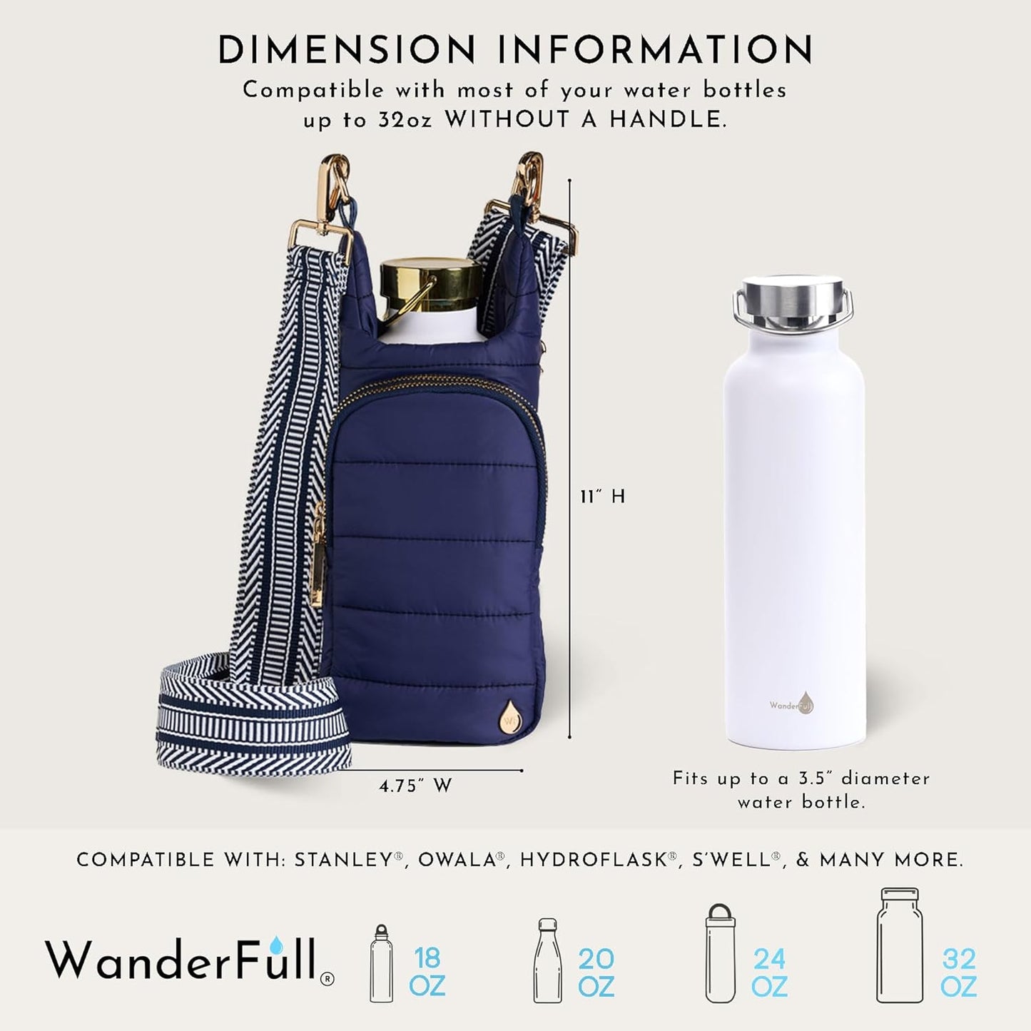 WanderFull Original HydroBag Fits Up to 32 oz Water Bottle Holder with Strap – Hands-Free Crossbody Water Bottle Carrier Bag with Phone Pocket - Colors A