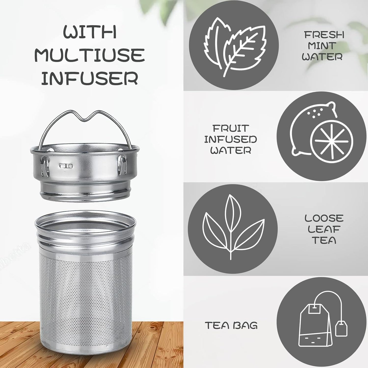 32oz Borosilicate Glass Water Bottle with Tea Infuser, Tea Tumbler with Strainer, Reusable Travel Mug with Sleeve & 2 Lids, Glass Drinking Bottle for Hot or Cold Drinks