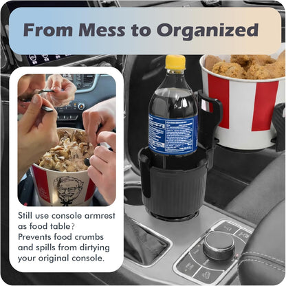 OtterVerz 11 Upgraded Car Cup Holder Tray, 3 in 1 Car Cup Holder Expander Adapter, 360° Rotating Detachable 10.5" Car Food Tray Table for Eating, Road Trip Essentials, Fits Yeti/Hydro Flask 16–46oz