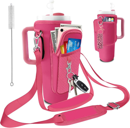 Stanley Carrier Bag for Stanley 40oz/30ozTumbler with Phone with 2 Adjustable Strap,3 Pockets Bottle Stanley Cup Carrier Bag & Case,Accessories for Hiking Travelling