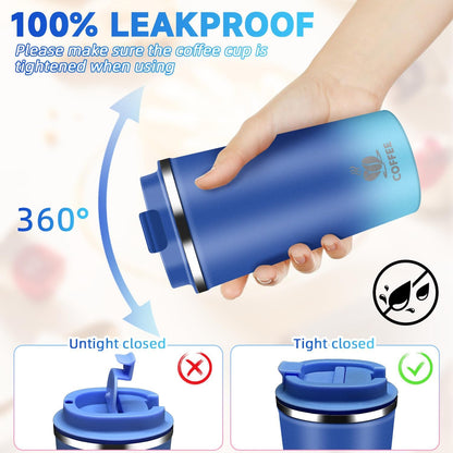 Insulated Travel Coffee Mug Reusable Coffee Tumbler Cup with Flip Lid Leak Proof Spill Proof for Office School Party Camping Hot and Cold Drink,Stainless Steel 17oz (Black)