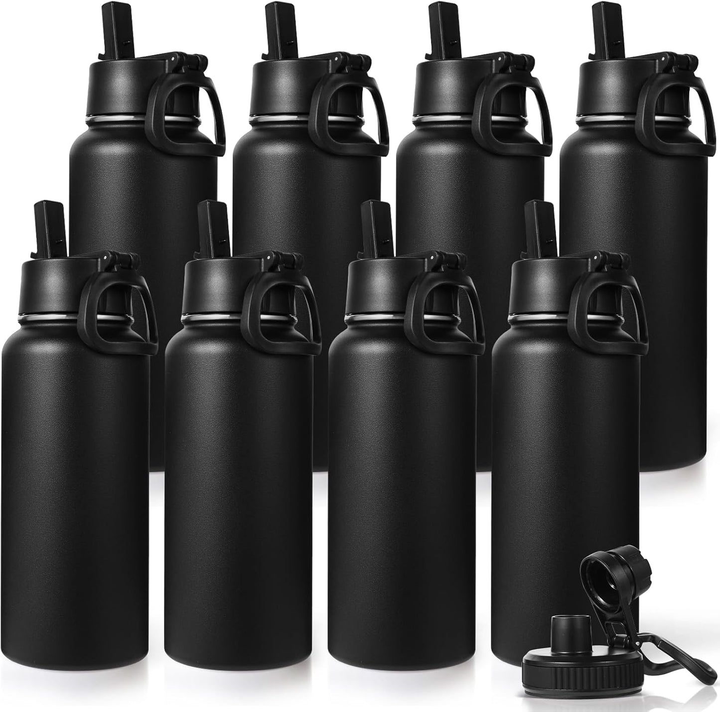 Neihepal 32 oz Insulated Water Bottle with 2 Lids (Straw & Spout Lid), 18/8 Stainless Steel Double Wall Water Bottles for Gym, Travel, Camping, Sports (Silver,1 Pack)