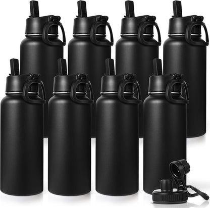 Neihepal 32 oz Insulated Water Bottle with 2 Lids (Straw & Spout Lid), 18/8 Stainless Steel Double Wall Water Bottles for Gym, Travel, Camping, Sports (Silver,1 Pack)