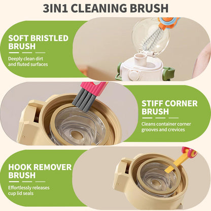 3 in 1 Cup Lid Gap Cleaning Brush Set, 3PCS Multifunctional Bottle Cleaner Bottle Cleaning Brush for Bottle Gaps Home Kitchen Cleaning Tools Mixed Colors